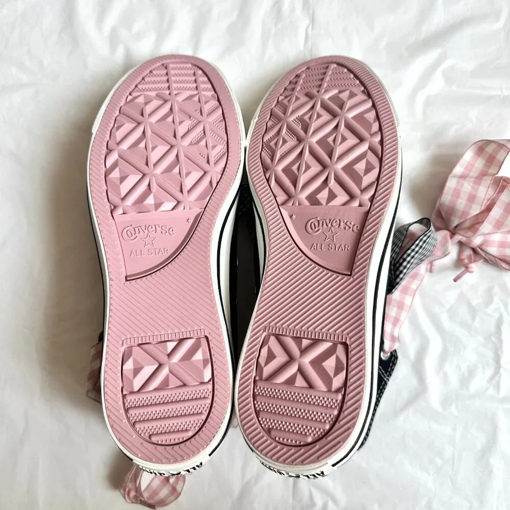 NEW Converse Women Shoes 8.5 Casual Black with Barbie PINK High Top Sneakers - Picture 8 of 9